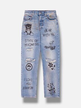 Barrow Men's Blue Con Graffiti in Denim Jeans Pants Size 30